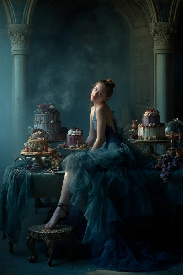 Nymph with Cakes: Renaissance Castle Photography