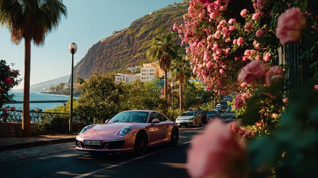 Pink Porsche in Funchal Madeira Editorial Photo