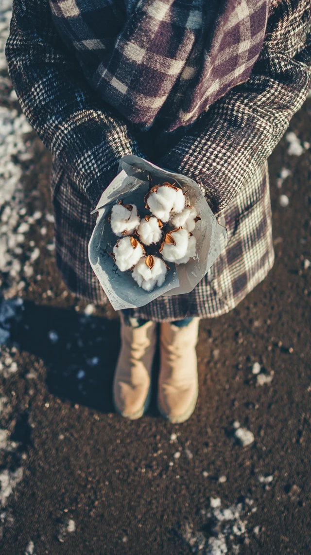 Winter Girl with Flowers in the Snow