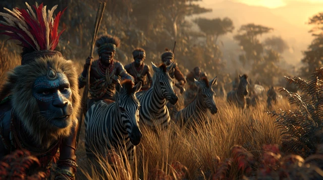 African Savanna: Golden Hour, Tribes, Zebras