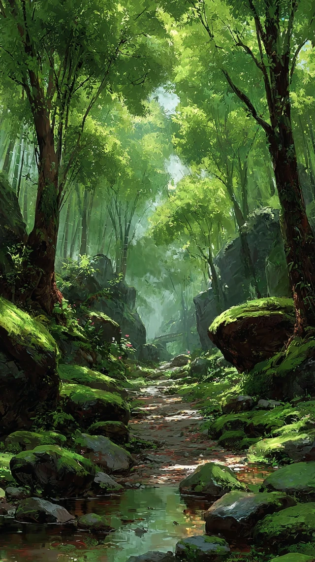 Ghibli Inspired Forest Path Anime Art