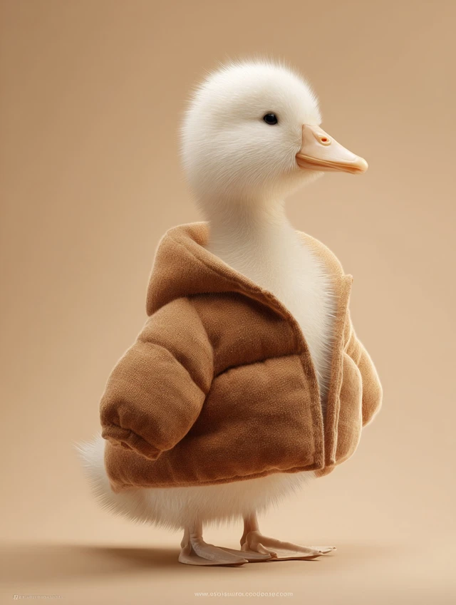 Cute Duckling in Down Jacket High Quality Photo