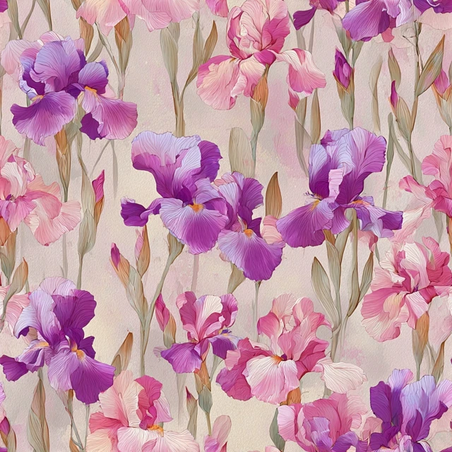 Elegant Iris Flower Pattern Watercolor Beige Background