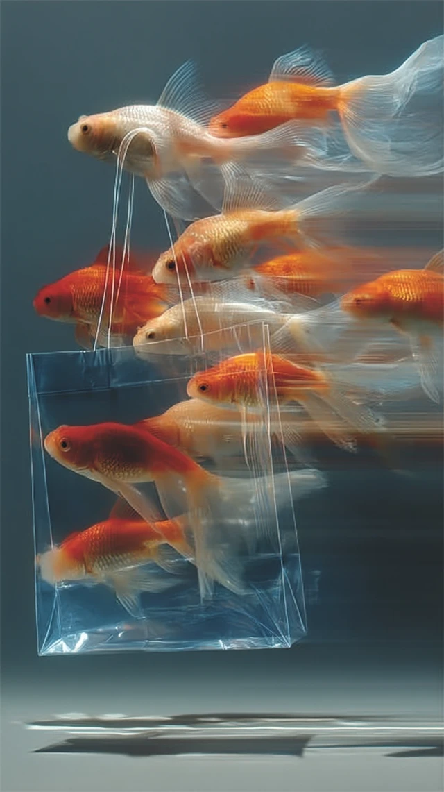 Floating Goldfish in Shopping Bag - Surreal Art