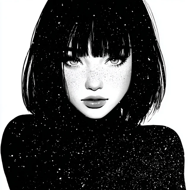 Manga Girl Black Hair Freckles and Stars