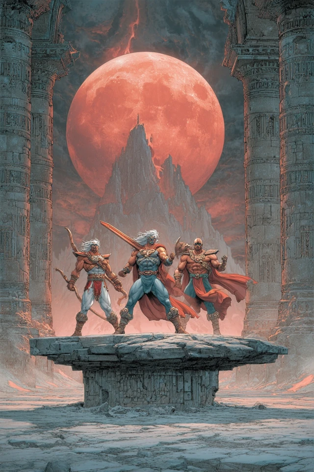 Warriors atop a Stone Monolith Fantasy Art
