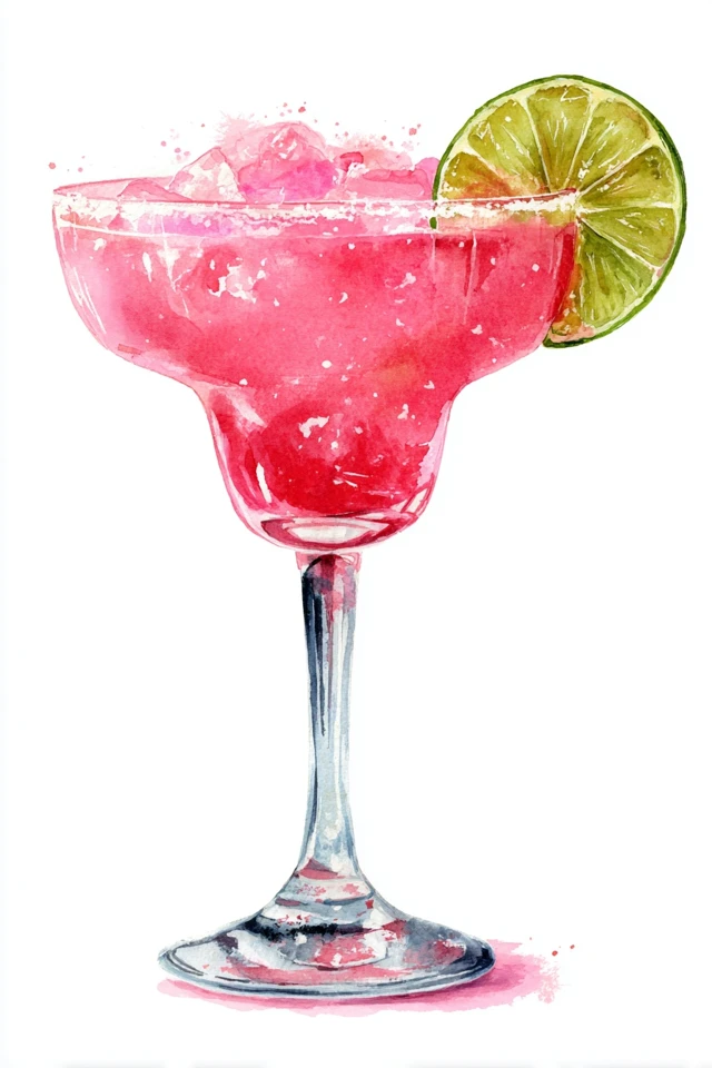 Pink Tropical Margarita Watercolor Art