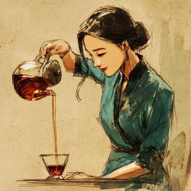 Asian Woman Pours Tea Traditional Tea Ceremony