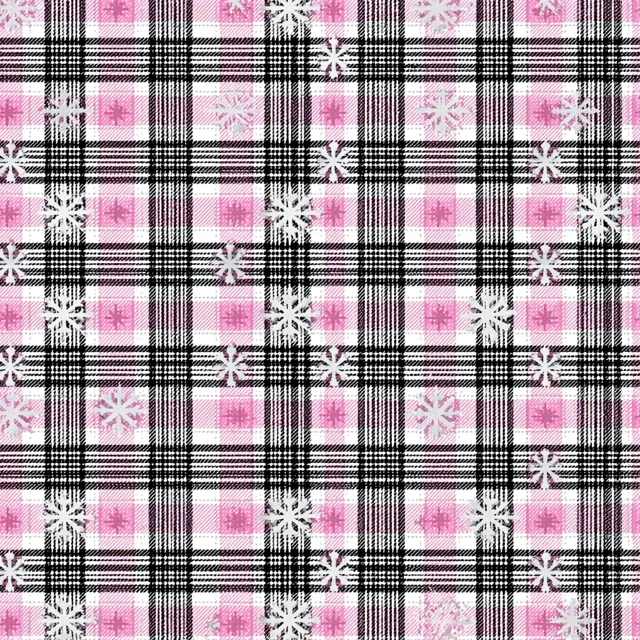 Pink Black White Plaid Snowflake Pattern