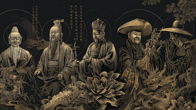 Chinese Daoist Scholar Art Golden Line Style