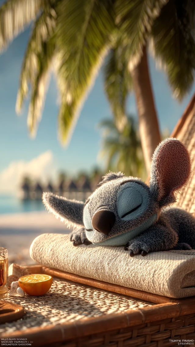 Stitch Relaxing on the Beach in the Sun