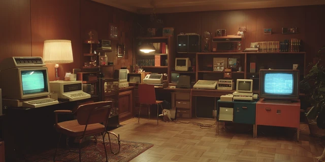 1970s Retro Workspace  Computers and Wood Panelling