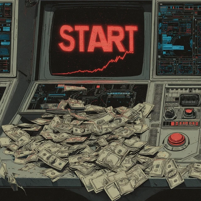 Retro SciFi Computer with Start Button and Money