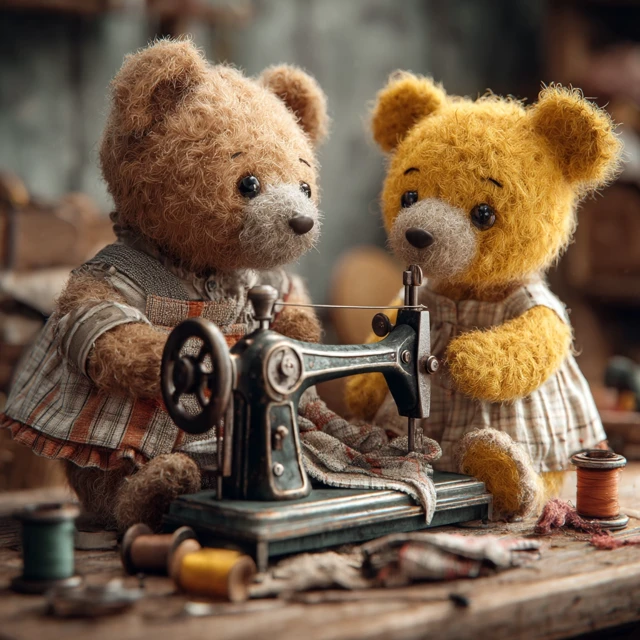 Teddy Bears Sewing Adorable Photorealistic Image