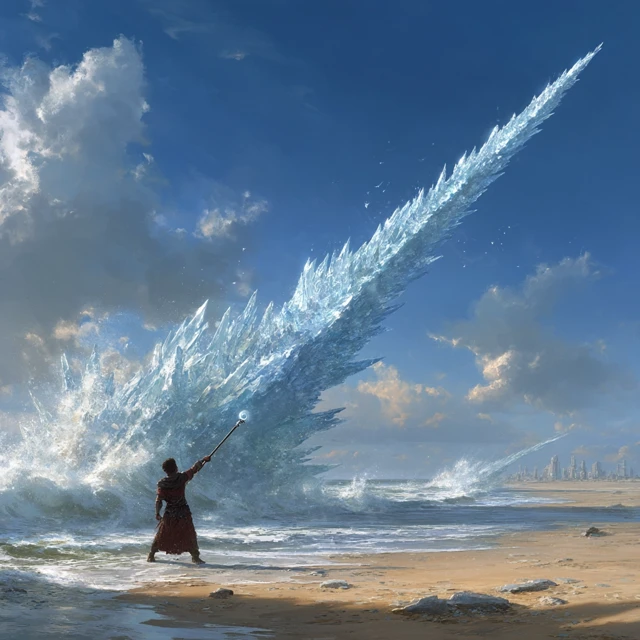 Mage Casting Ice Spell at Beach Fantasy Art