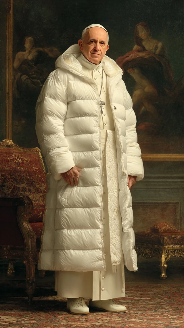 Pope in Balenciaga Puffer Coat Modern Art