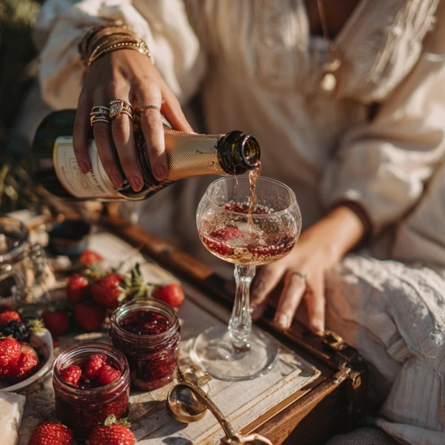 Gen Z Picnic Champagne with Berries and Jam