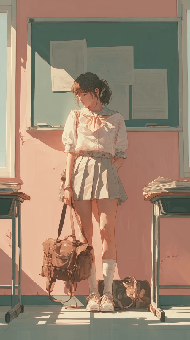 Japanese Schoolgirl in Classroom - City Pop Aesthetic