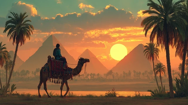 Egypt Sunset Camel Rider Landscape Art