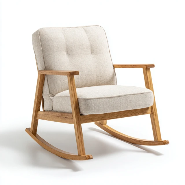 Rocking Chair Beige Fabric Natural Wood Frame