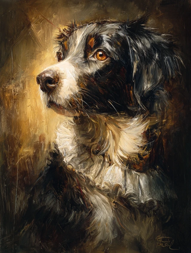 Renaissance Style Oil Painted Dog Portrait