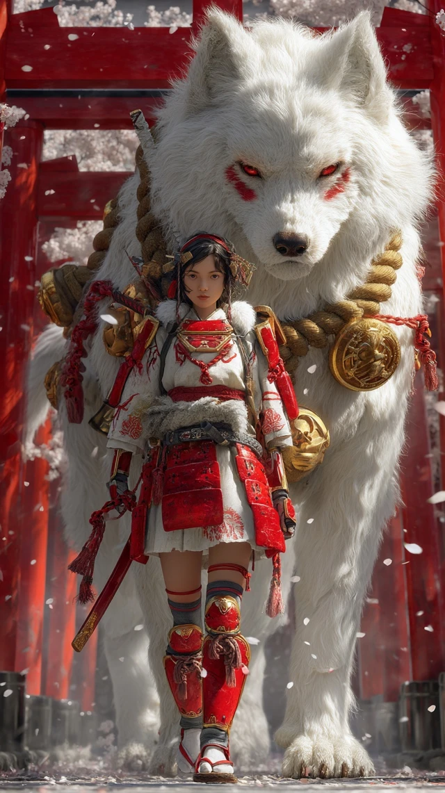 Japanese Warrior and Divine Wolf Guardian