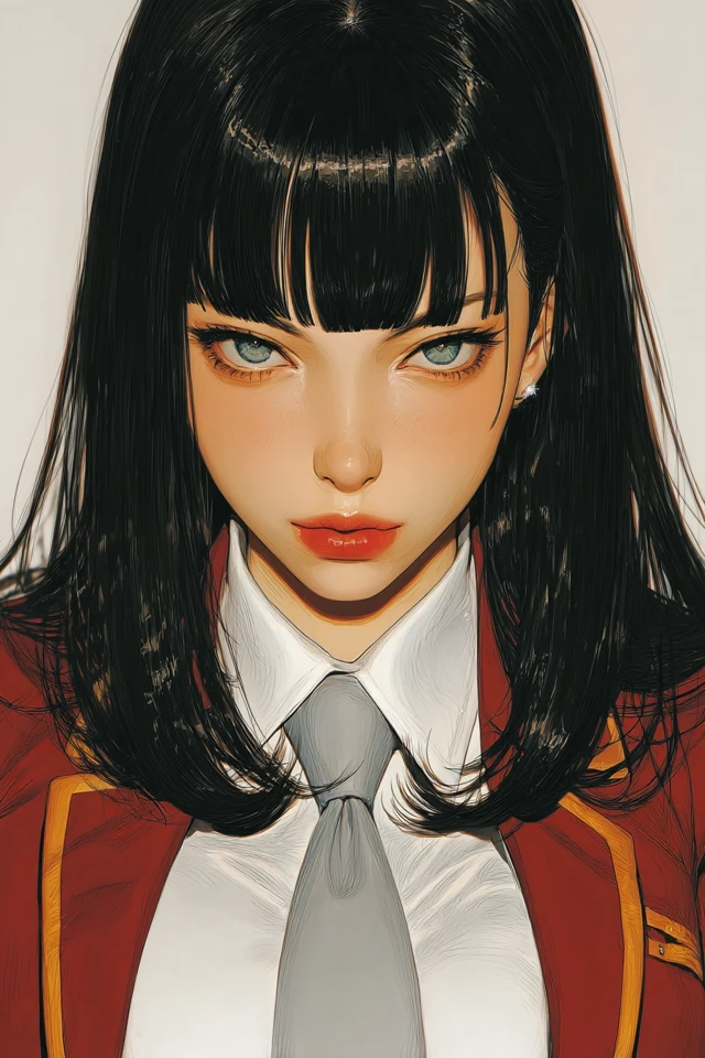 Anime Schoolgirl Portrait with Green Eyes