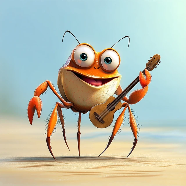 Singing Crab Playing Guitar on the Beach