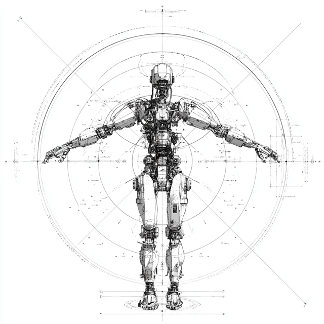 Anatomical Diagram of a Robot Blueprint Style