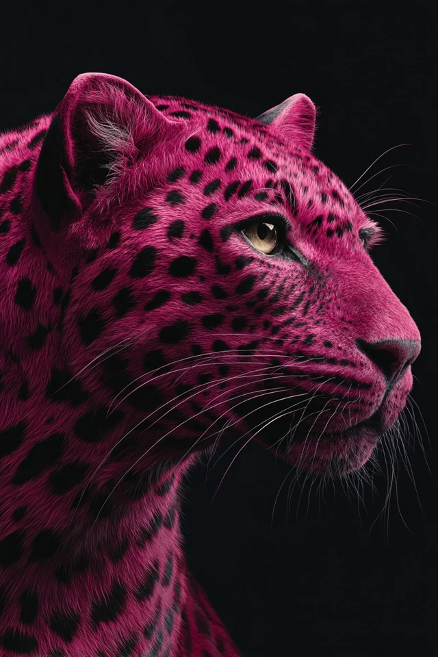 Pink Leopard Portrait Hyper Realistic Details