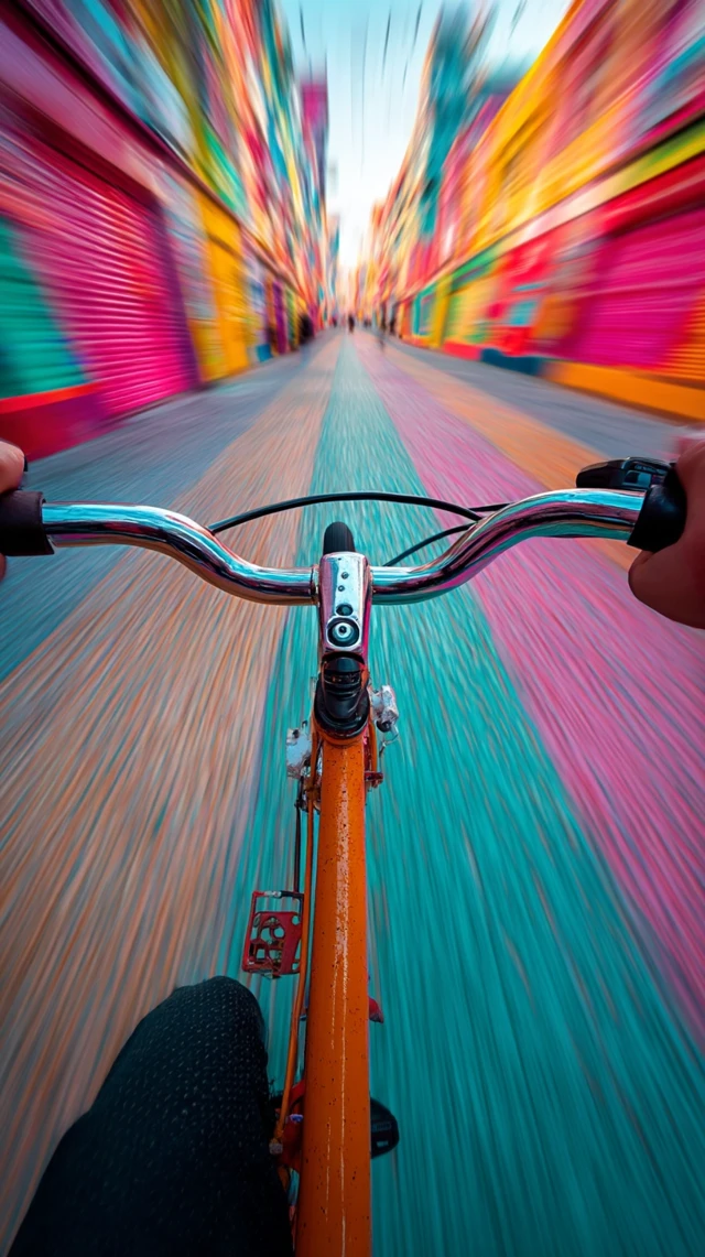 Psychedelic Bike Ride Motion Blur Neon Colors