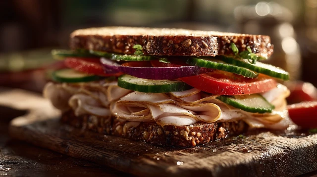 Artisanal Turkey Sandwich with Fresh Vegetables Photography