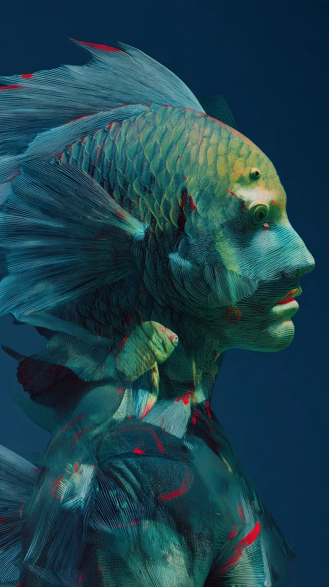 Futuristic 3D Art Ocean Fish Man Profile