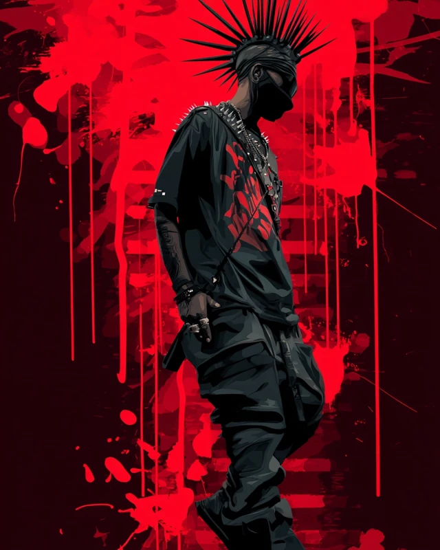 Punk Rock Style Black Man Minimalist Design