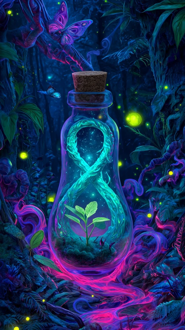 Cyberpunk Bioluminescent Jungle at Midnight