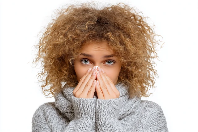 Woman with Flu Covering Mouth Isolated
