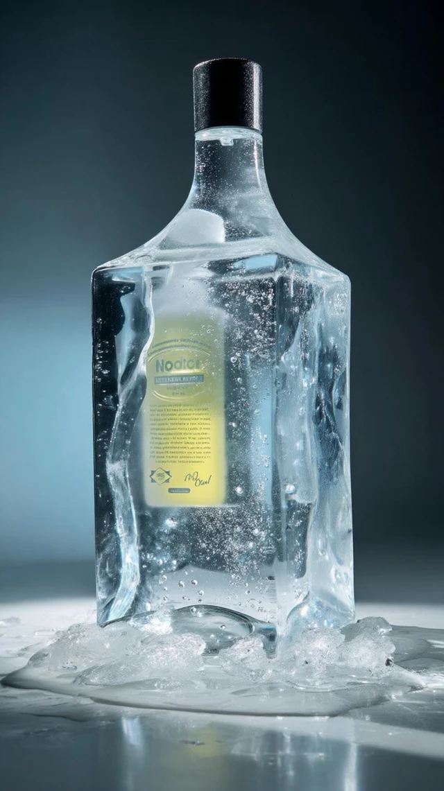 Body Wash Bottle Frozen in Ice Photography