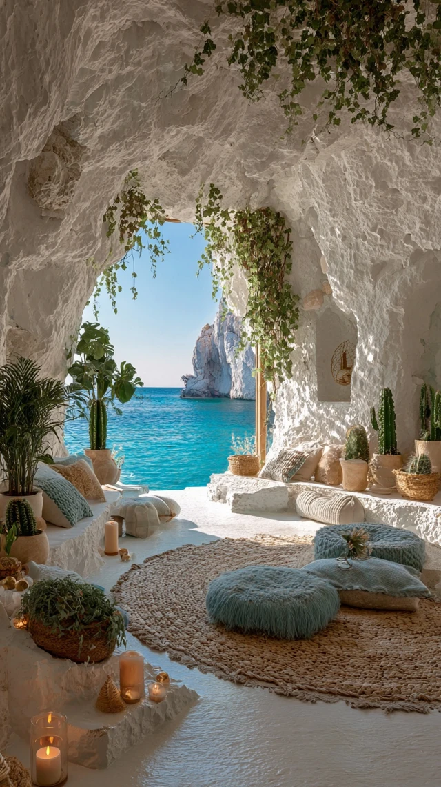Boho Cave Retreat with Sea View Interior Design