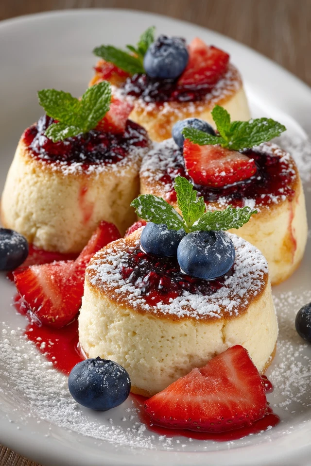 Golden Cheesecakes with Berries Dessert Photography