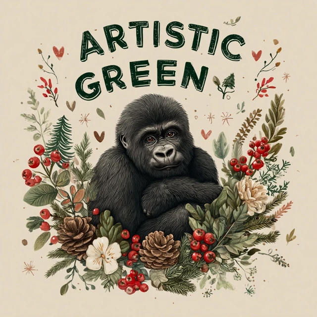 Cute Gorilla Art Autumn Colors Leaves Flowers