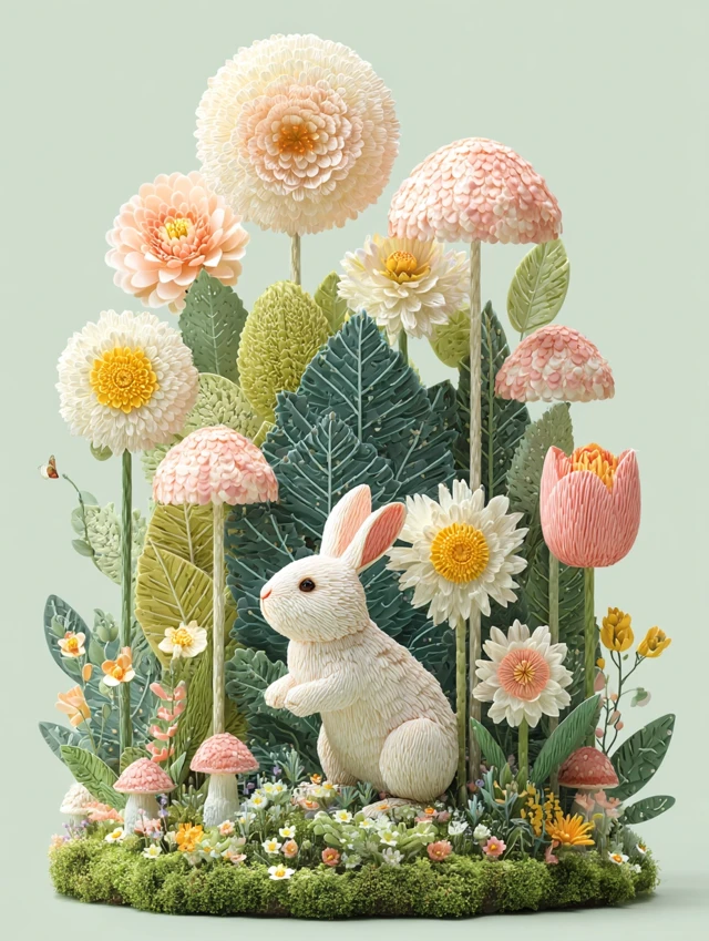 Bunny in a Flower Garden Illustration for E-commerce