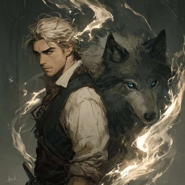 Fantasy Illustration Man and Wolf