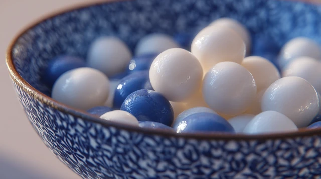 Chinese Dessert Glutinous Rice Balls in Porcelain Bowl
