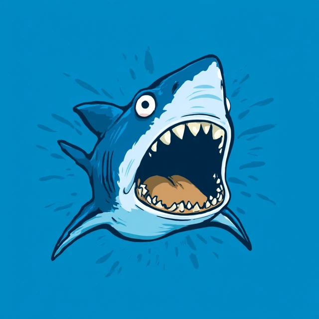 Cartoon Great White Shark Scared and Shocked