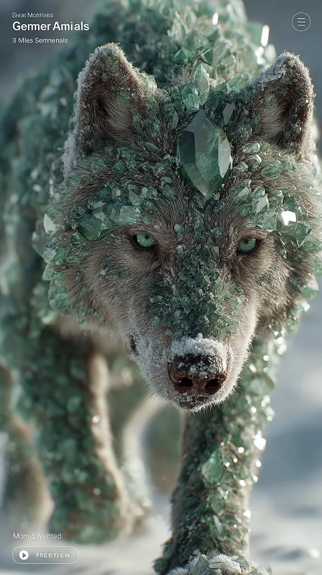 Emerald Wolf Gemstone Animals in the Snowy Mountains
