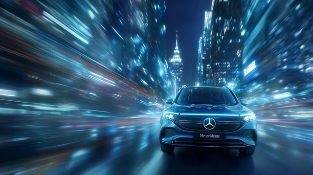 MercedesBenz EQB 260 Driving into a Futuristic City at Night