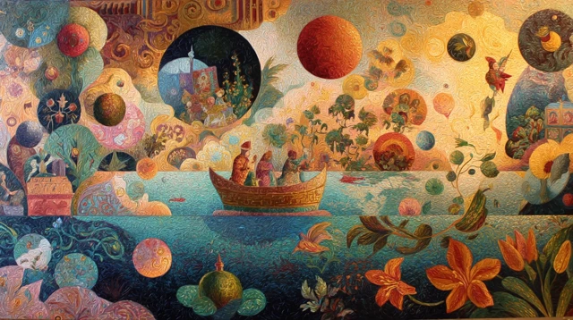 Abstract Oil Painting Mexican Culture Magic Carpet