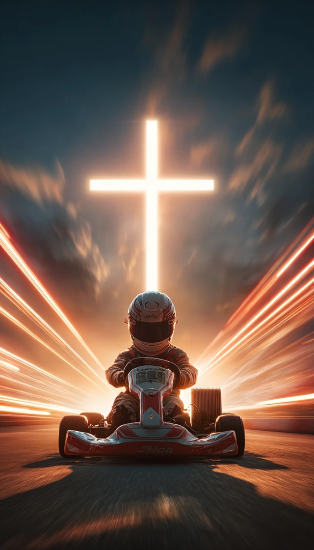 Go Kart Racer Under the Light Cross