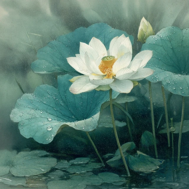 Lotus Flower Ink Painting Delicate Beauty