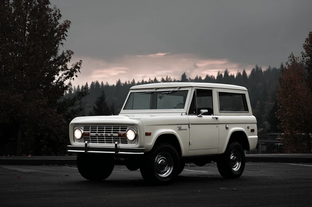 Vintage Ford Bronco in Oregon at Sunset Logo